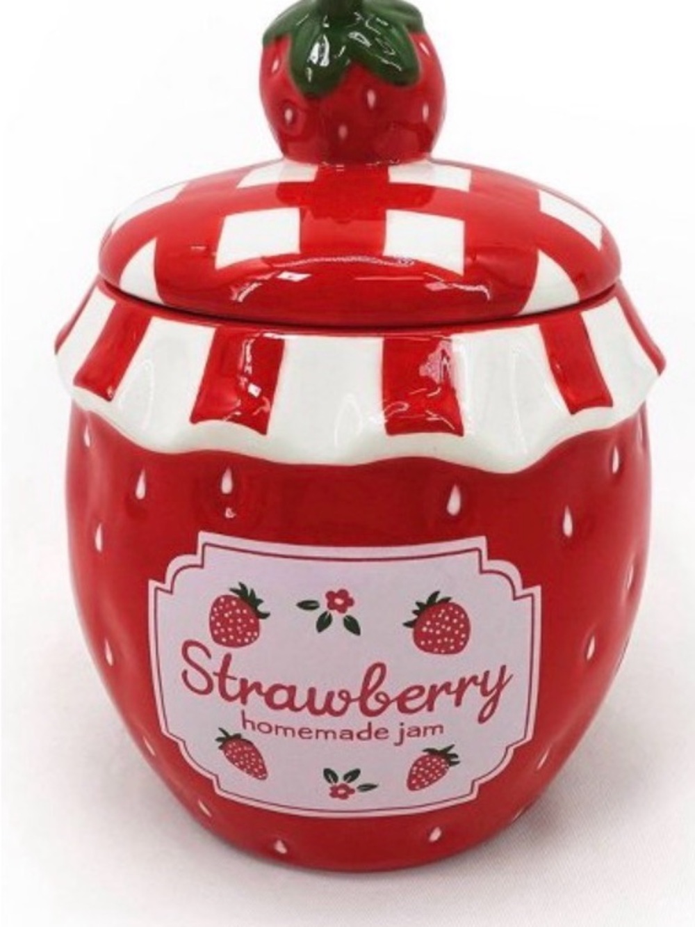 Crescent Red and White Strawberry Jam Ceramic Canister
